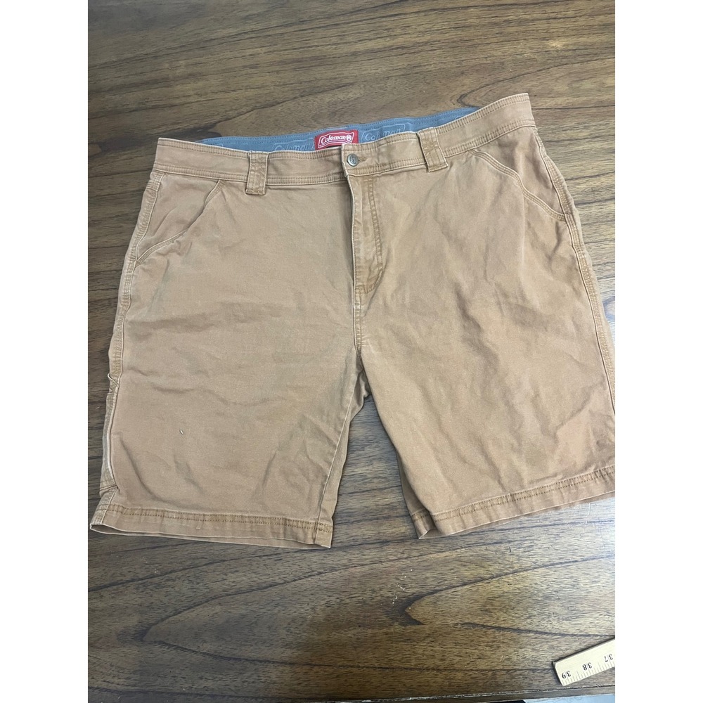 Coleman Mens Canvas Utility Cargo Shorts Tan Khaki Size 40 Outdoor Hiking Work